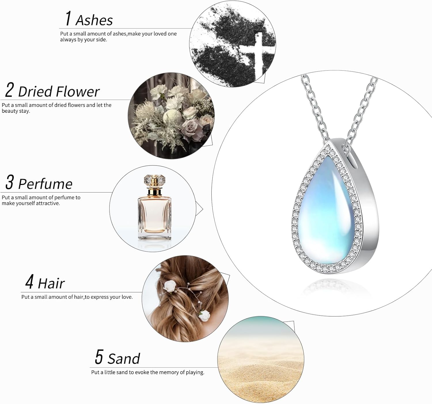 925 Sterling Silver Cremation Jewelry for Ashes Teardrop Urn Locket Jewelry for Ash Keepsake Urns Pendant Necklace for Ashes Memorial Jewelry Gifts