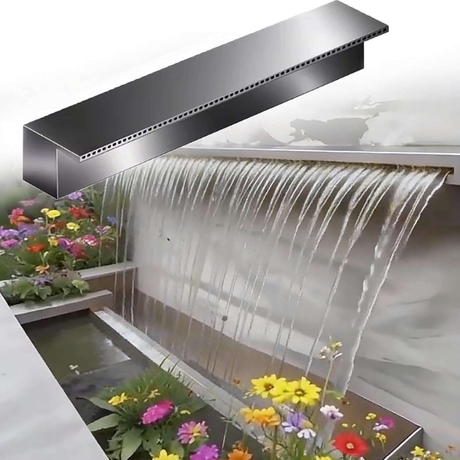 Above Ground Pool Fountain Waterfall, Recessed Water Spray Outlet, Wider Water Flow Platform for Fish Pond
