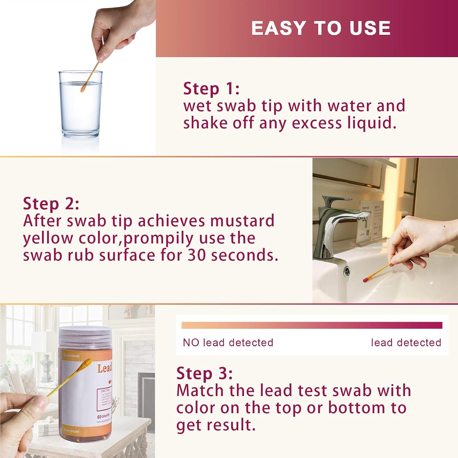 Lead Paint Test Kit with 60 pcs Test Swabs, Webetop Instant Lead Test Kit for All Painted Surfaces, Ceramics, Dishes, Metal, Wood, Rapid Test Results in 30 Seconds