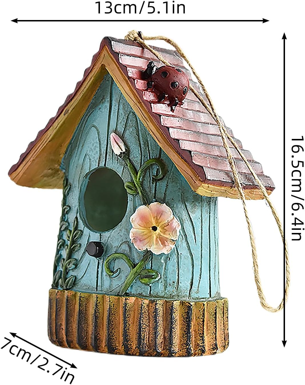 Resin Bird House, Hanging Birdhouses for Outsides, Colorful Decorative Hummingbirds Houses for Outdoor Garden Backyard (A)