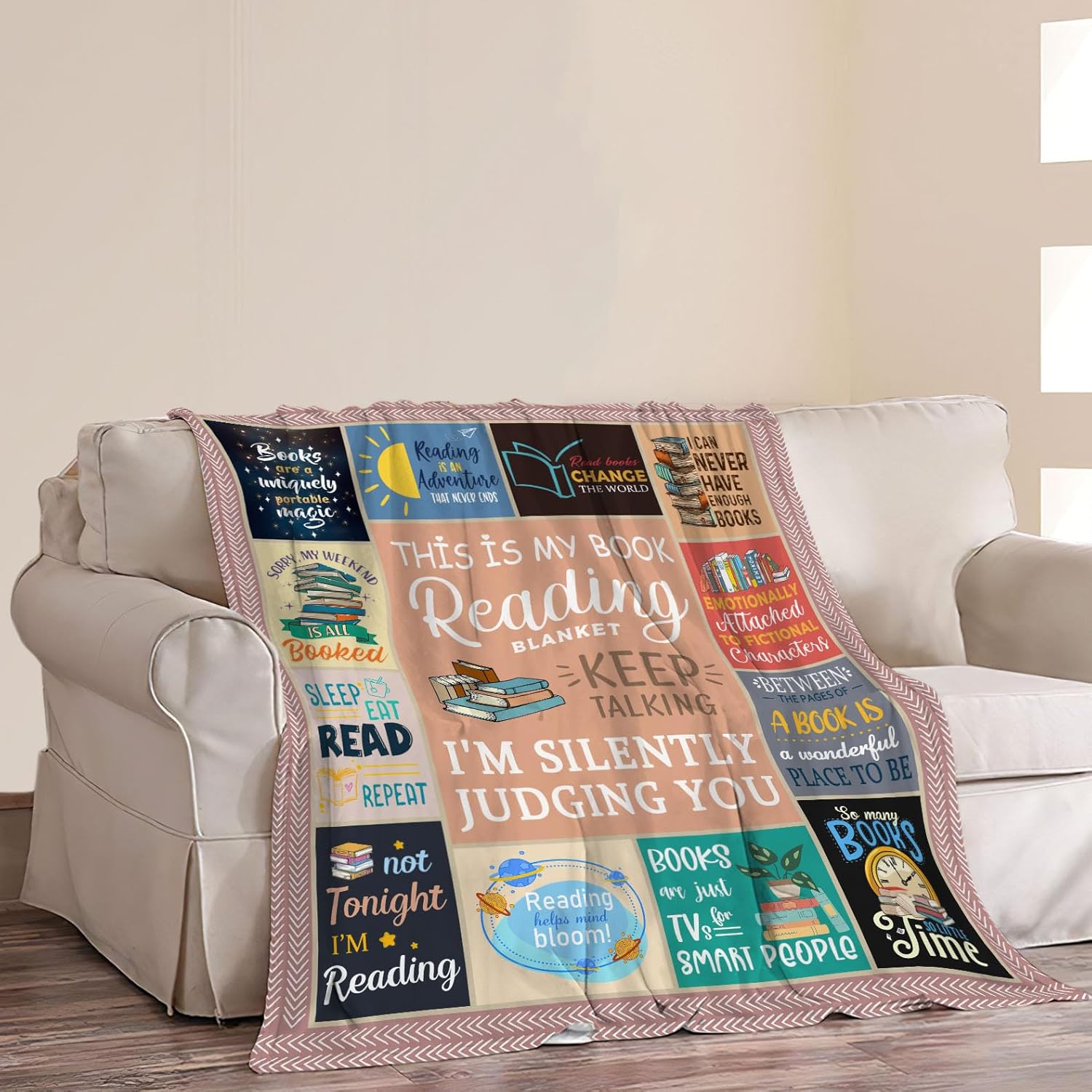 Book Blanket Reading Decor Throw Blanket Comfy Plush Flannel Fleece Warm Soft Fluffy Fuzzy Librarian Blanket Gifts for Book Lover Readers Girls Boys Women Teens Kids for Room Bed Sofa Couch 60"X80"