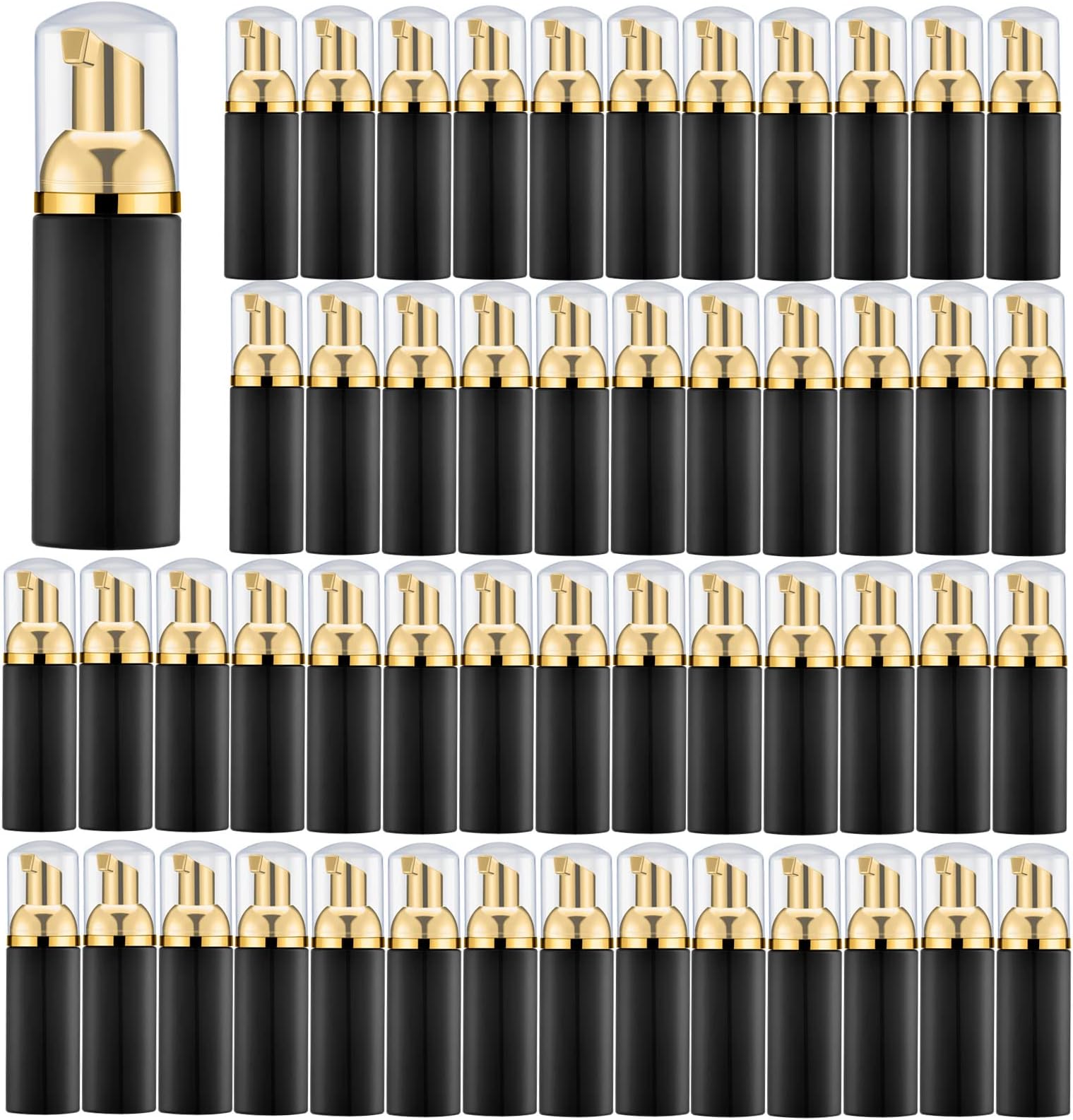 Lil Ray 50PCS Black Foam Bottle with Gold Pump, Empty Travel Foaming Dispensers for Hand Soap,Lash Shampoo(2 Oz)