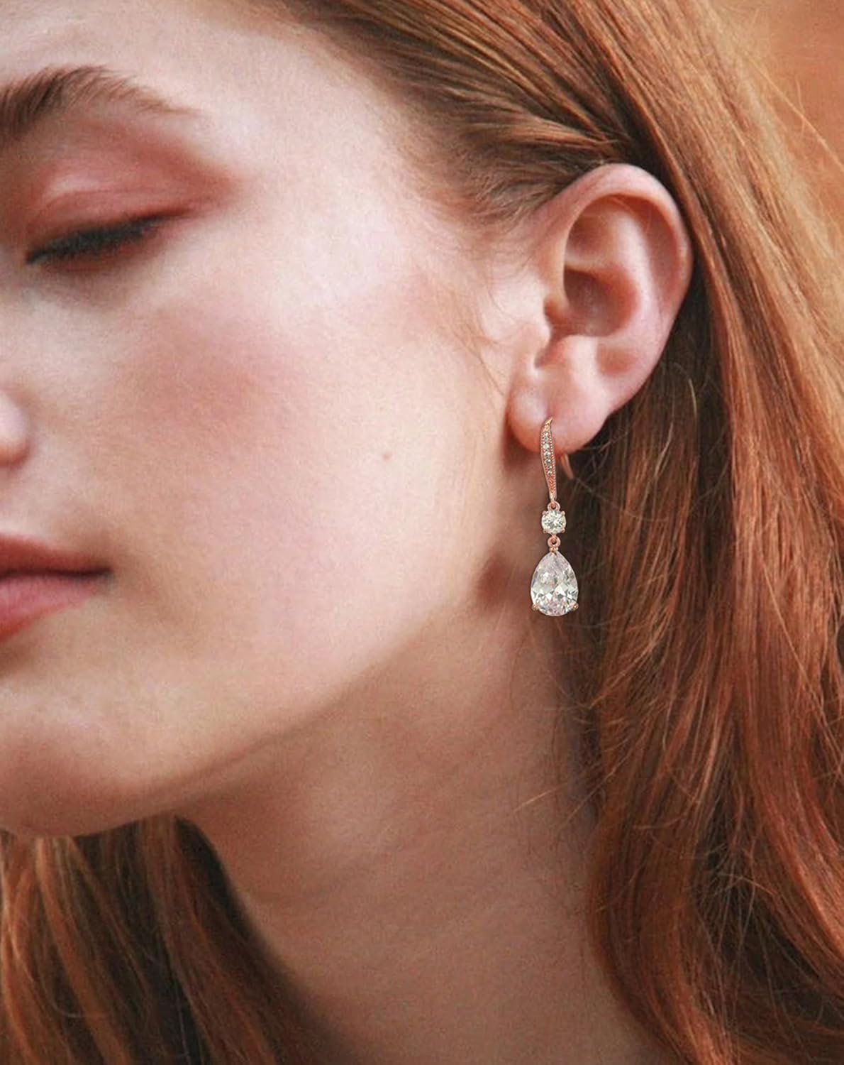 Drop Dangle Earrings for Women, Pear Cut Cubic Zirconia Long Teardrop Wedding Bridal Earrings, Silver Rose Gold Plated Copper Brass Micro Inlay CZ Gorgeous Plain Simple Fine Jewelry Gifts Box - Image 3