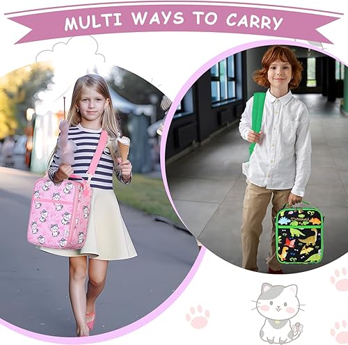 Miniatura 6 de Kasqo Lonchera para niñas, bolsa de almuerzo aislada con correa para el hombro, soporte para botella de agua, mini enfriador térmico para comidas,