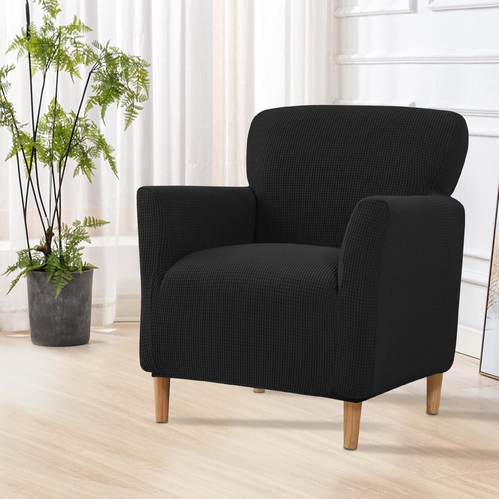 SHANNA Stretch-Bankett-Stuhlhussen: 1 Stück, luxuriöser gestrickter Sesselhussen aus der Mitte des Jahrhunderts, superweich, mit Schaumstoffstangen, Möbelschutz, für Wohnzimmer (A-Schwarz)