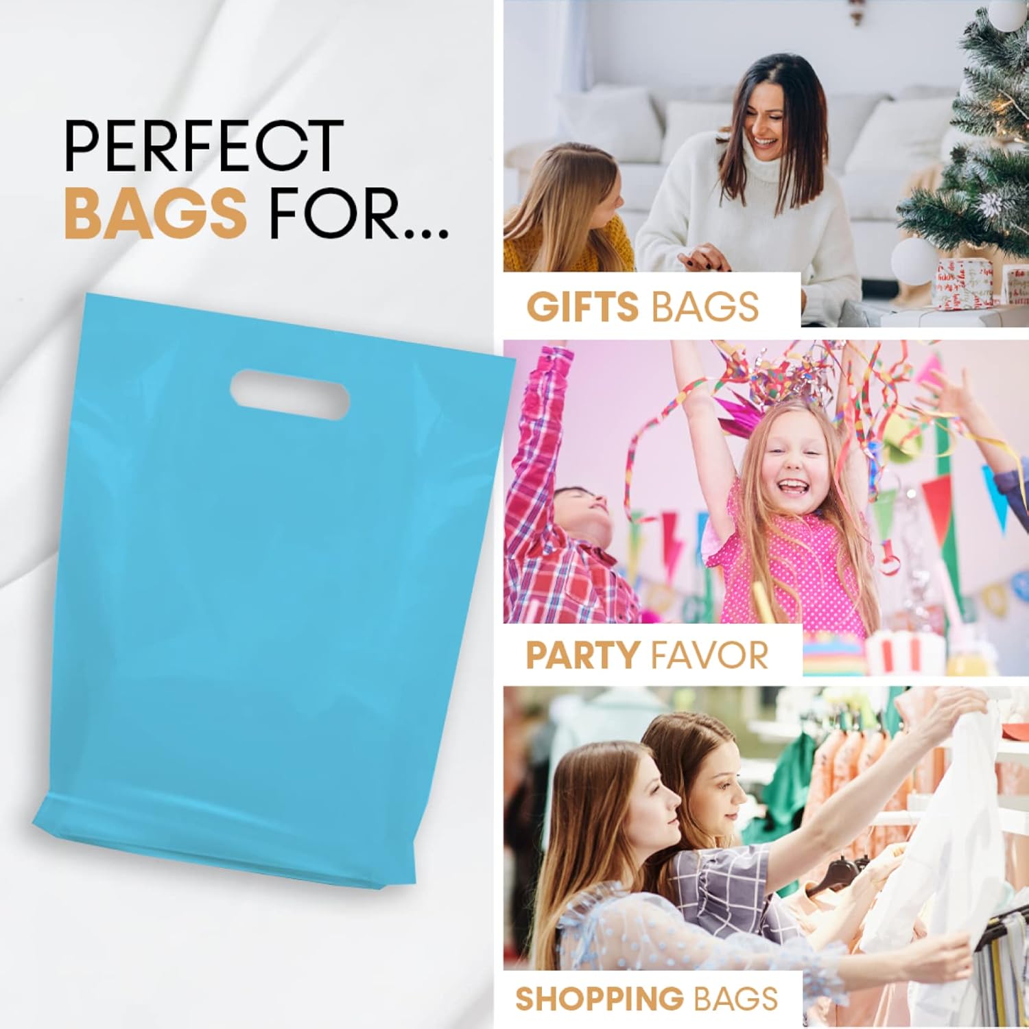 Merchandise Bags, Die Cut Handles, Strong, Durable, and Tear Resistant Bags Perfect for Retail, Boutiques, or Any Events, Different sizes and colors (Blue, 9x12 Inch (Pack of 100)) - Image 3