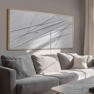 Hand Painted Framed Textured Abstract Wall Art 29x58 Inch, Gray White Canvas Wall Art, Large Horizontal Neutral Wall Decor with Wood Frame for Living Room, Bedroom, Office