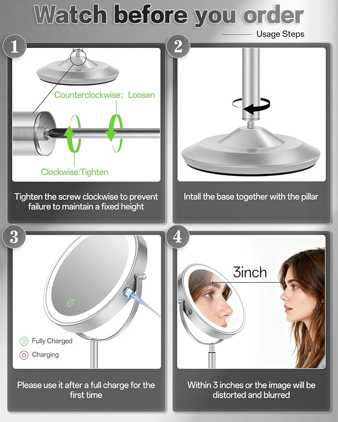 Espejo de Maquillaje VFD con Luz Ajustable 30X/1X y Base Regulable miniatura 2