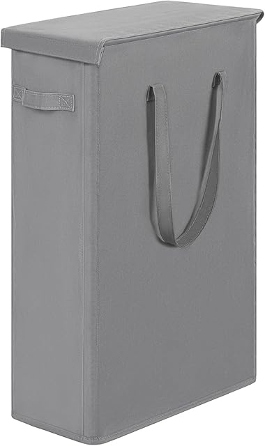 Chrislley Slim Laundry Basket with Lid 58L Tall Thin Laundry Hamper Breathable Collapsible Tall Slim Laundry Bags Big Storage Basket Bin for Clothes Washing Bedroom (Grey)