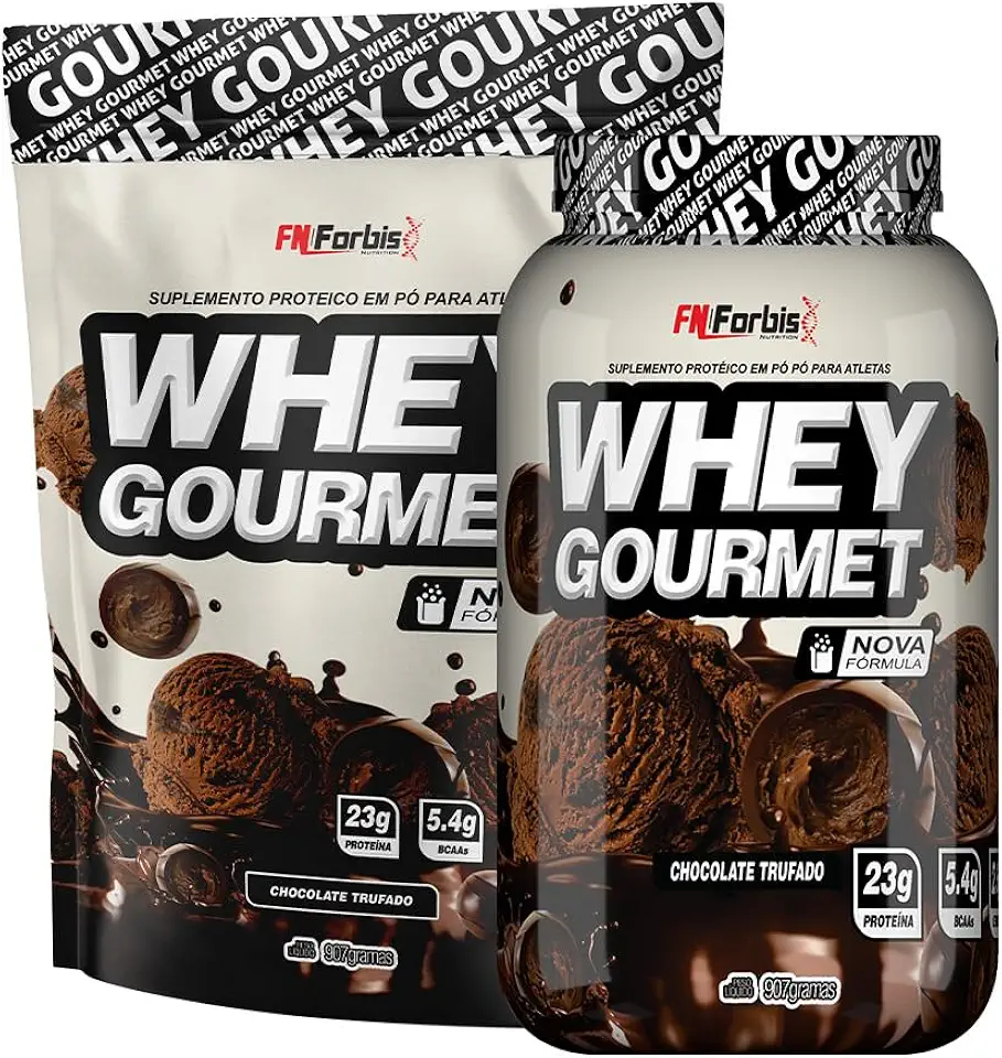 Kit Pote + Refil Whey Protein Gourmet - FN Forbis Nutrition (Chocolate Trufado)