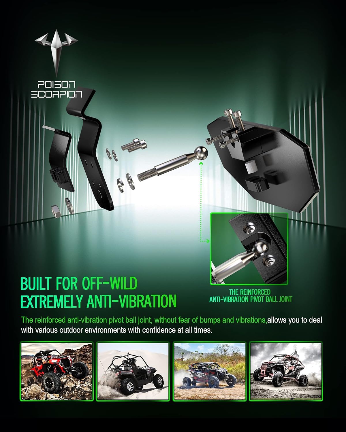 POISON SCORPION UTV Rear View Mirror, Ranger CNC Center Rearview Mirror CNC Accessories Compatible with 2015-2025 Defender HD8 HD9 HD10 / Ranger 500 570 900 1000 XP Midsize Crew EV ETX