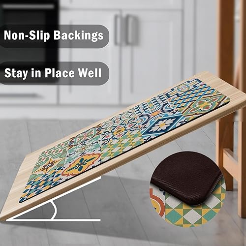 Miniatura 7 de chiinvent Tapetes cómodos de piso, 2 piezas, diseño de mármol abstracto, de PVC, impermeable, para el hogar, oficina, antideslizante, juego de