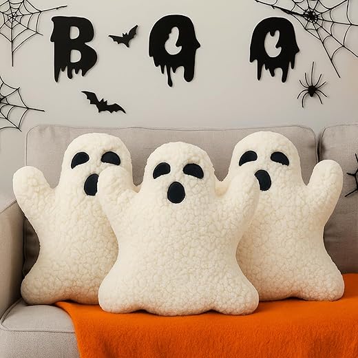 Shappy 3 Pcs Halloween Ghost Throw Pillows Cute Soft Throw Decorative Pillows for Halloween Decorative Home Bed Sofa with Ghost Decor Cushion