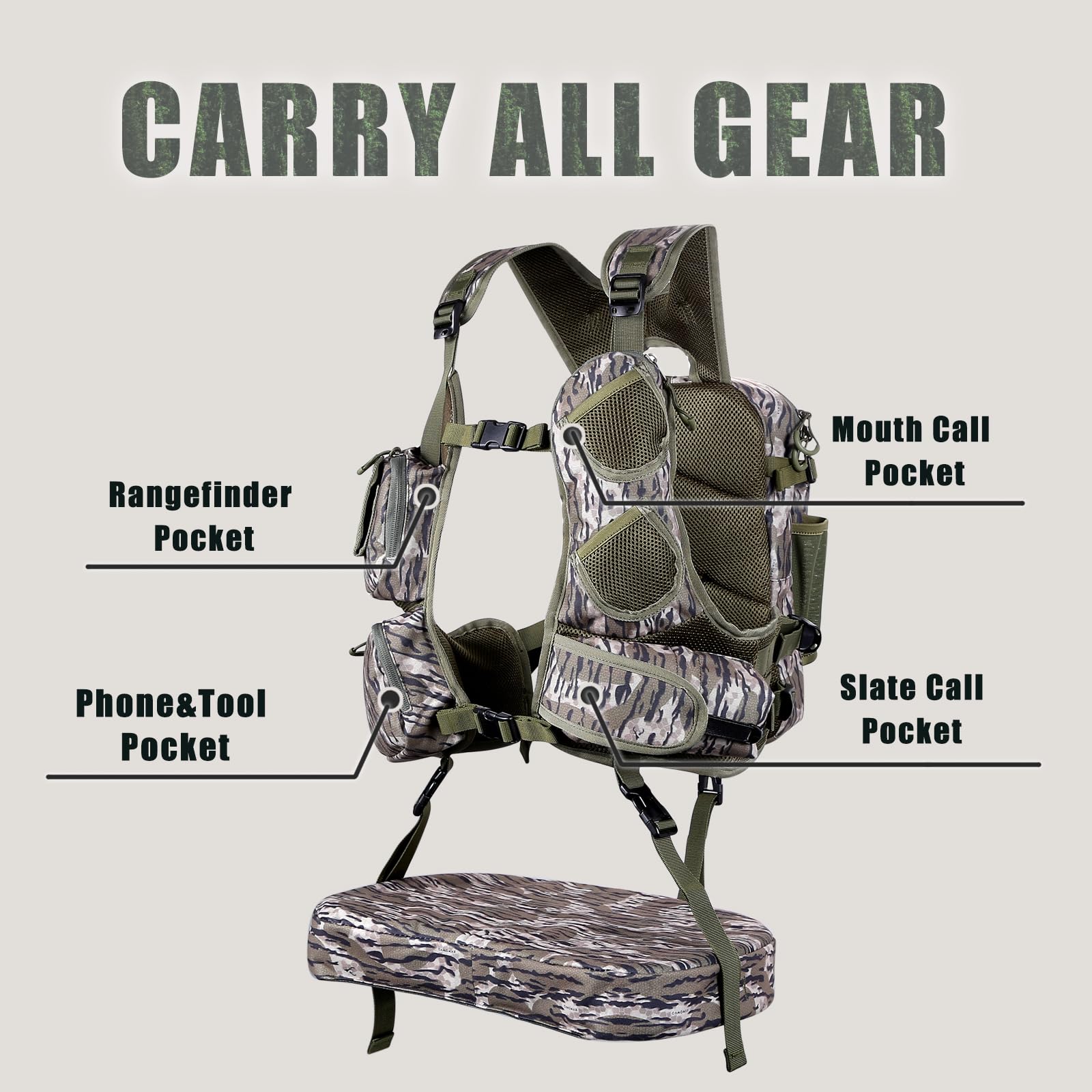 UIIHUNT Turkey Vest with Seat: Lightweight Turkey Hunting Vest with Game Pouch, Adjustable Turkey Hunting Gear Accessories