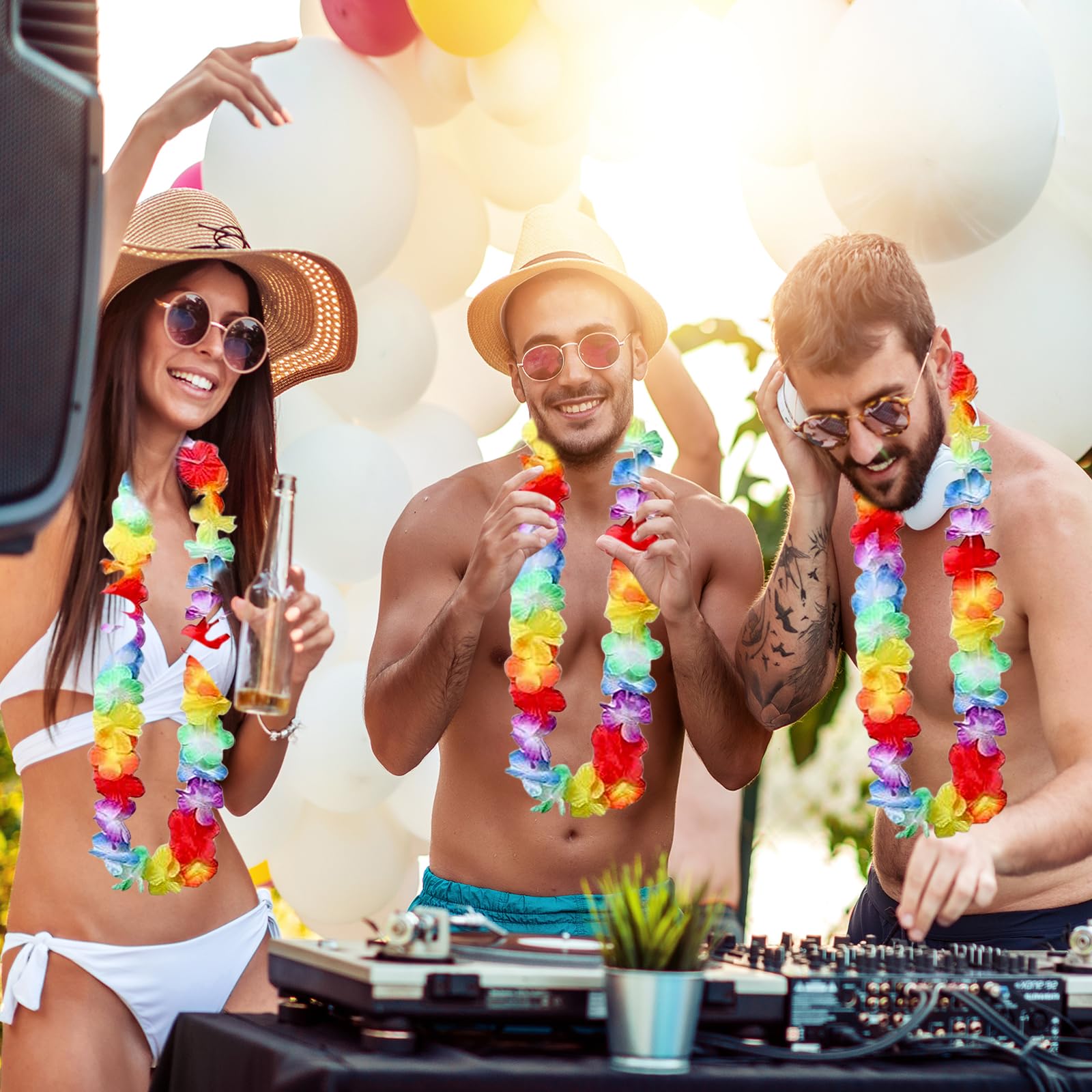 12 Collane Hawaiane Con Fiori Colorati – Ghirlande In Fibra Di Poliestere, 50 Cm – Accessori Per Festa A Tema Tropicale, Spiaggia, Compleanno