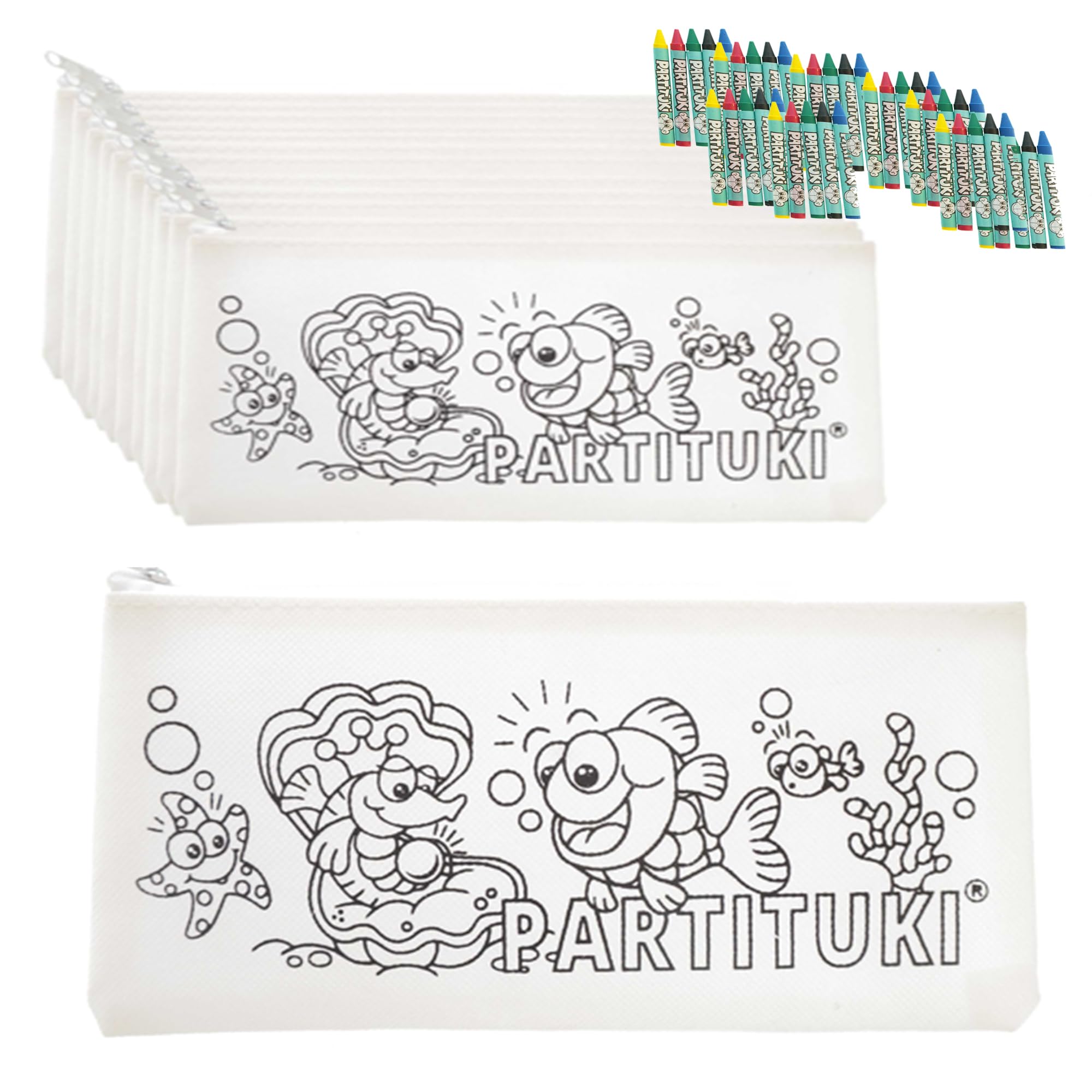 Partituki Detalles para Niños 15 Estuches para Colorear y 15 Sets de 5 Ceras de Colores. Detalles Fiestas Infantiles. Con Certificado CE de no Toxicidad