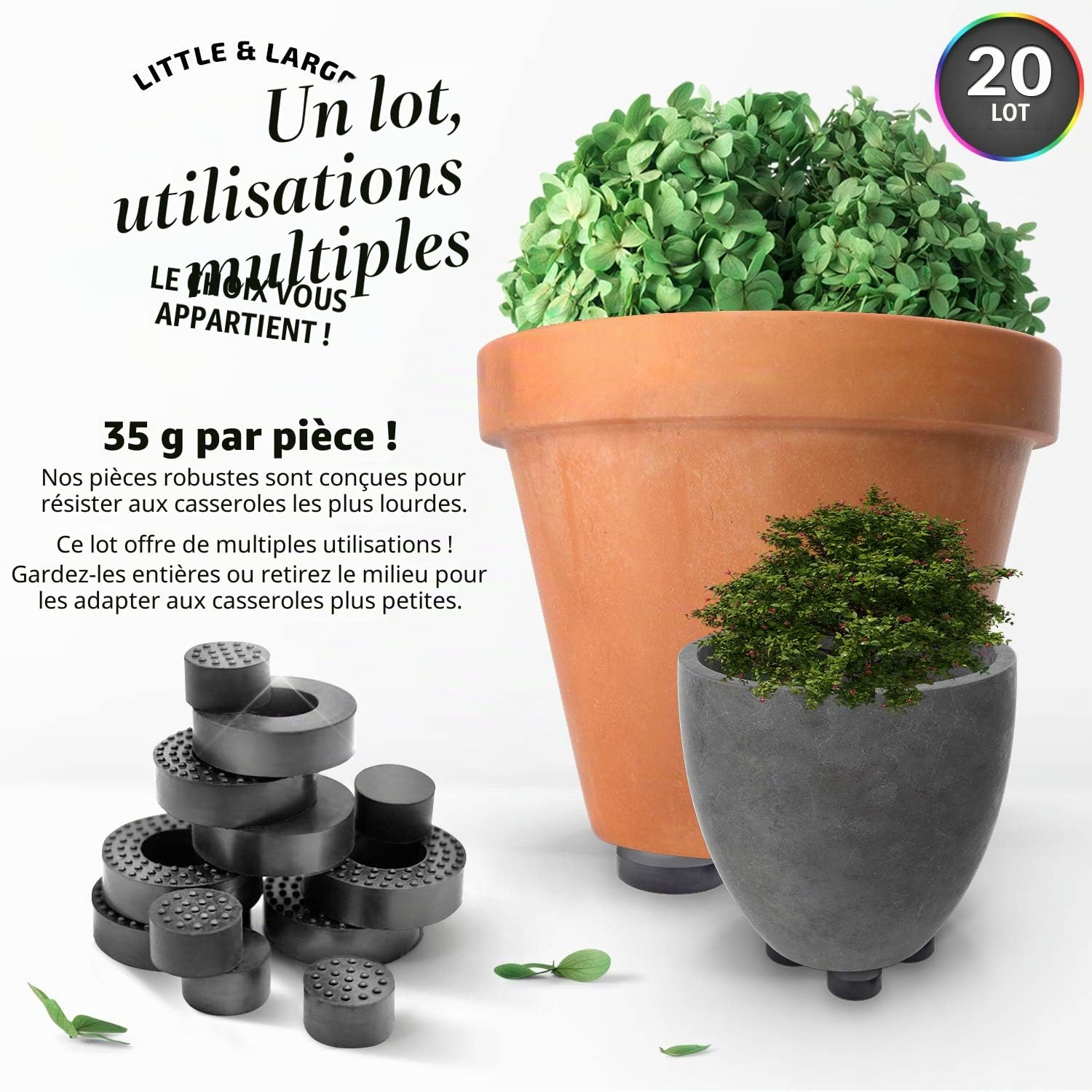The Garden Gecko Little & Large Lot de 20 Pieds Invisibles pour Pots de Fleurs et Pots de Fleurs d'extérieur | Un Panier à Plantes avec poignée au Sol | Lot de 20 Double Taille