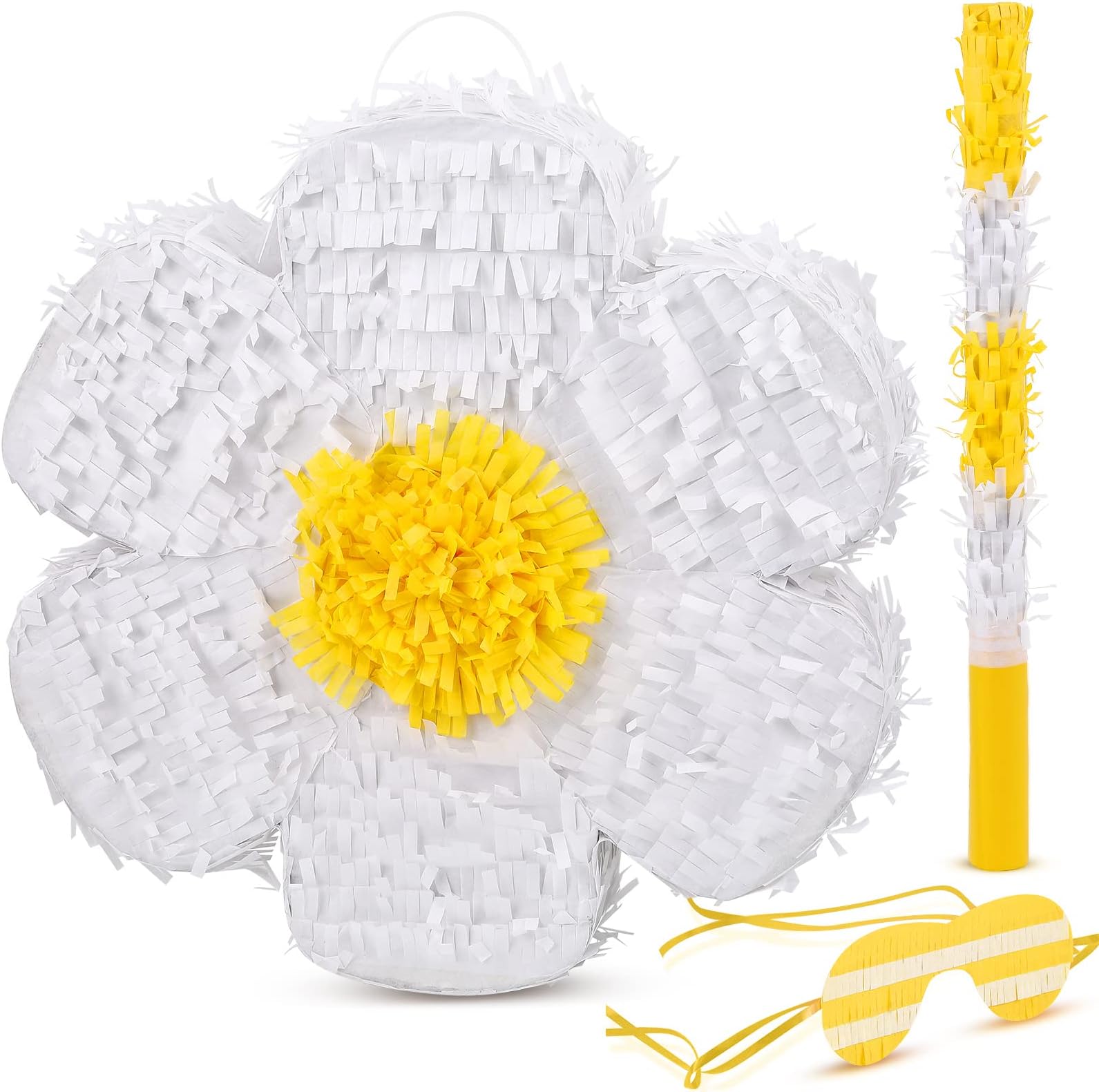 Daisy Flower Piñata Flower Piñata Daisy Hippie Boho Piñata Hanging Gender Reveal Piñata with Blindfold and Stick for Birthday Baby Shower Gender Reveal Wedding Floral Party Supplies