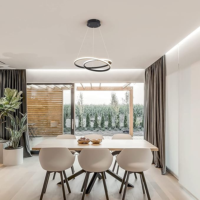 Eoodis Eoodis moderne LED kroonluchter, 36W dimbare ronde LED hanglamp met afstandsbediening 2 ringen zwarte acryl kroonluchter kroonluchters voor woonkamer keuken eetkamer photo 2