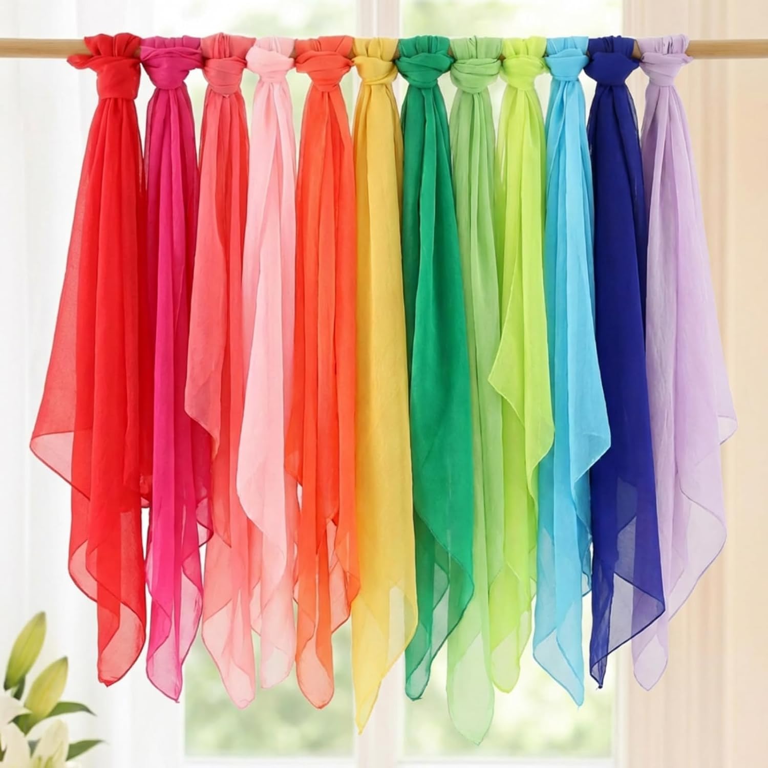 Breling 12 Pcs Large Chiffon Play Scarves Bulk 59 x 20 Inch Dance Juggling Scarves Soft Colorful for Music Movement Juggling Performance Magic Trick Props Accessories, 12 Colors