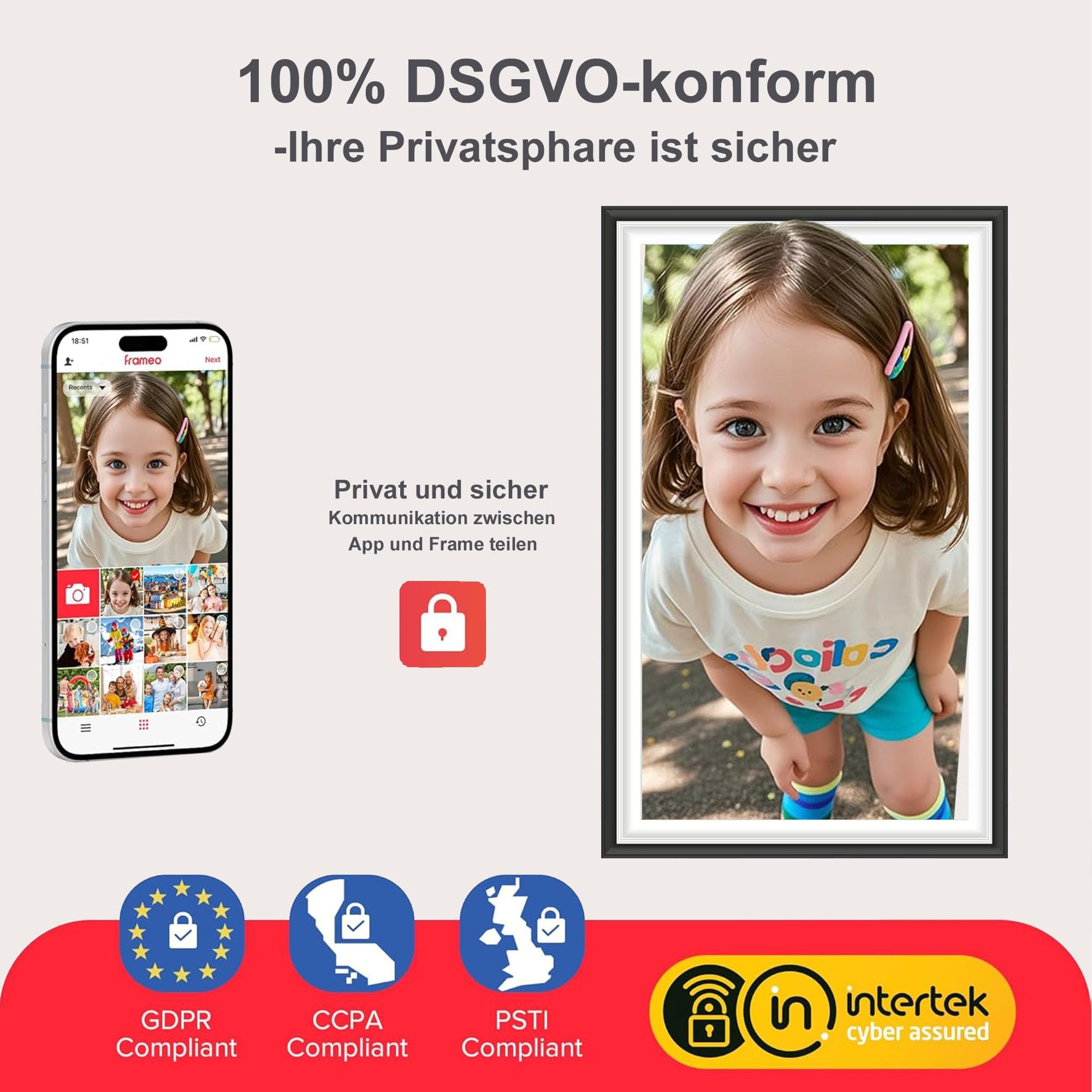 Frameo Digitaler Bilderrahmen 15,6 Zoll Full-HD - WLAN Touchscreen mit App-Steuerung, Videos mit Ton, 32GB Speicher, Geschenk für Mama, Eltern und Großeltern