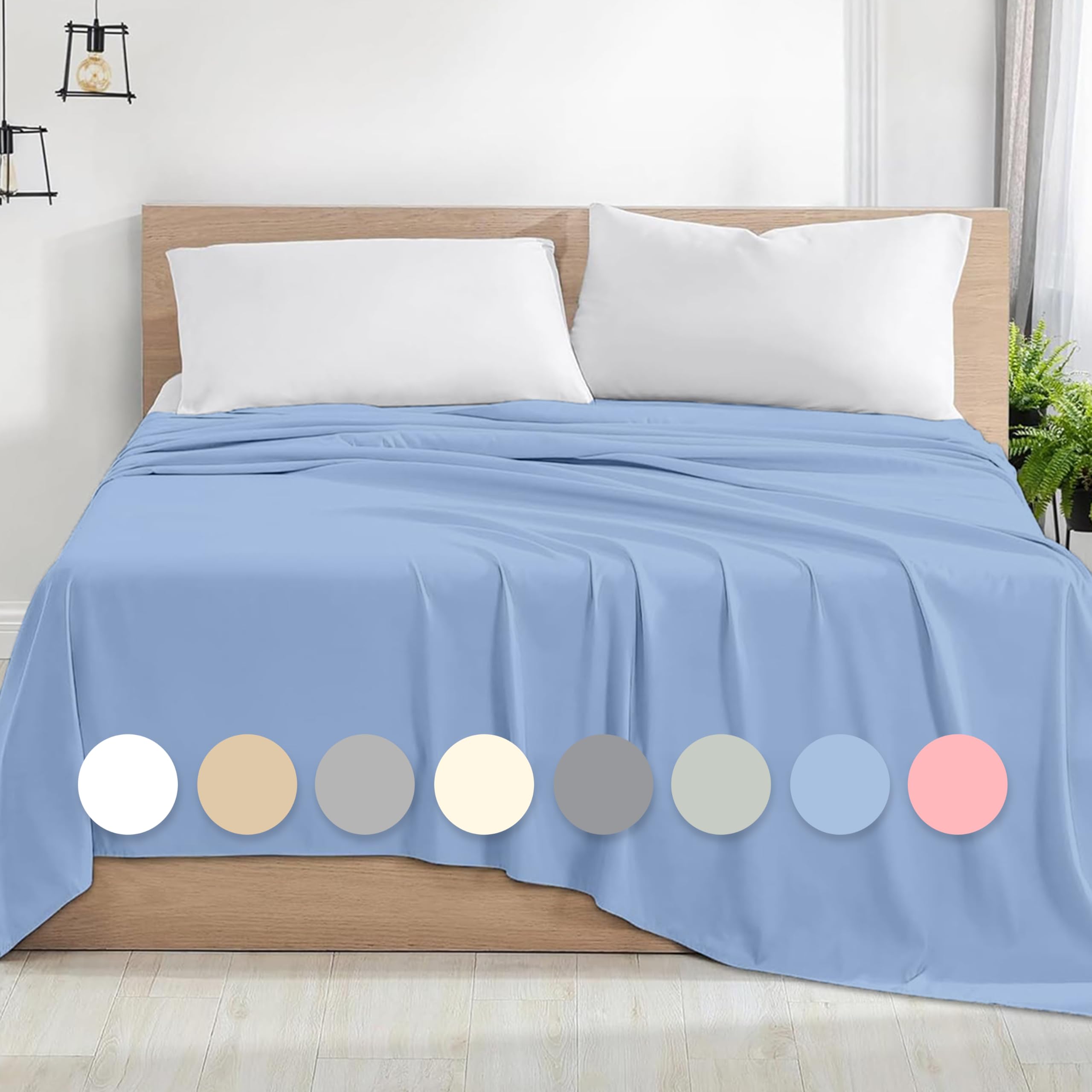 Rohi Microfibre Single Flat Sheet Sky Blue, Comfy Soft & Breathable Flat Bed Sheet