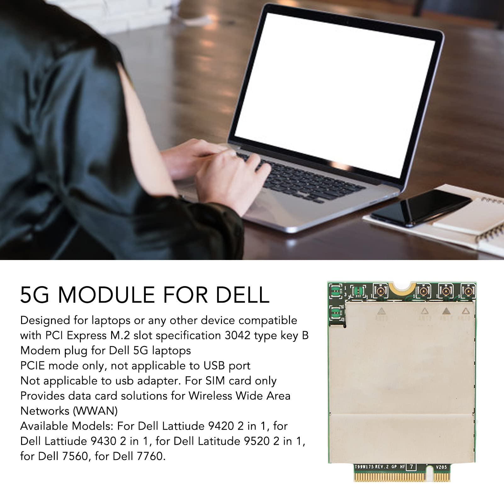Moduł Sieciowy 5G, Moduł T99W175 5G PCI Express M.2 Wireless Network Card do Laptopa, Modem z WWAN