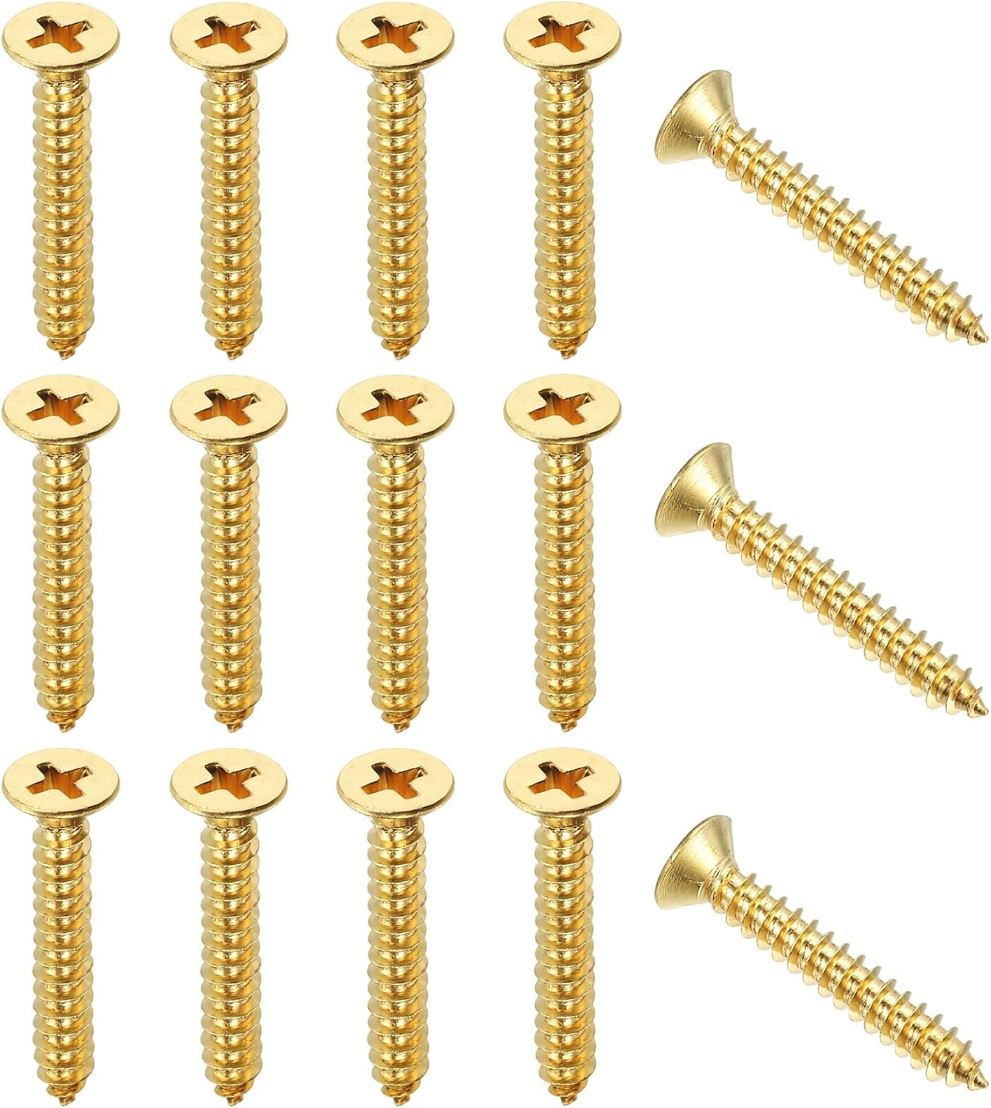 Brass Wood Screws Self Tapping Screws, M5 x 30 mm Flat Cross Head Fit for Door Hinges Electronics Furniture (25 Pack, Gold Tone)