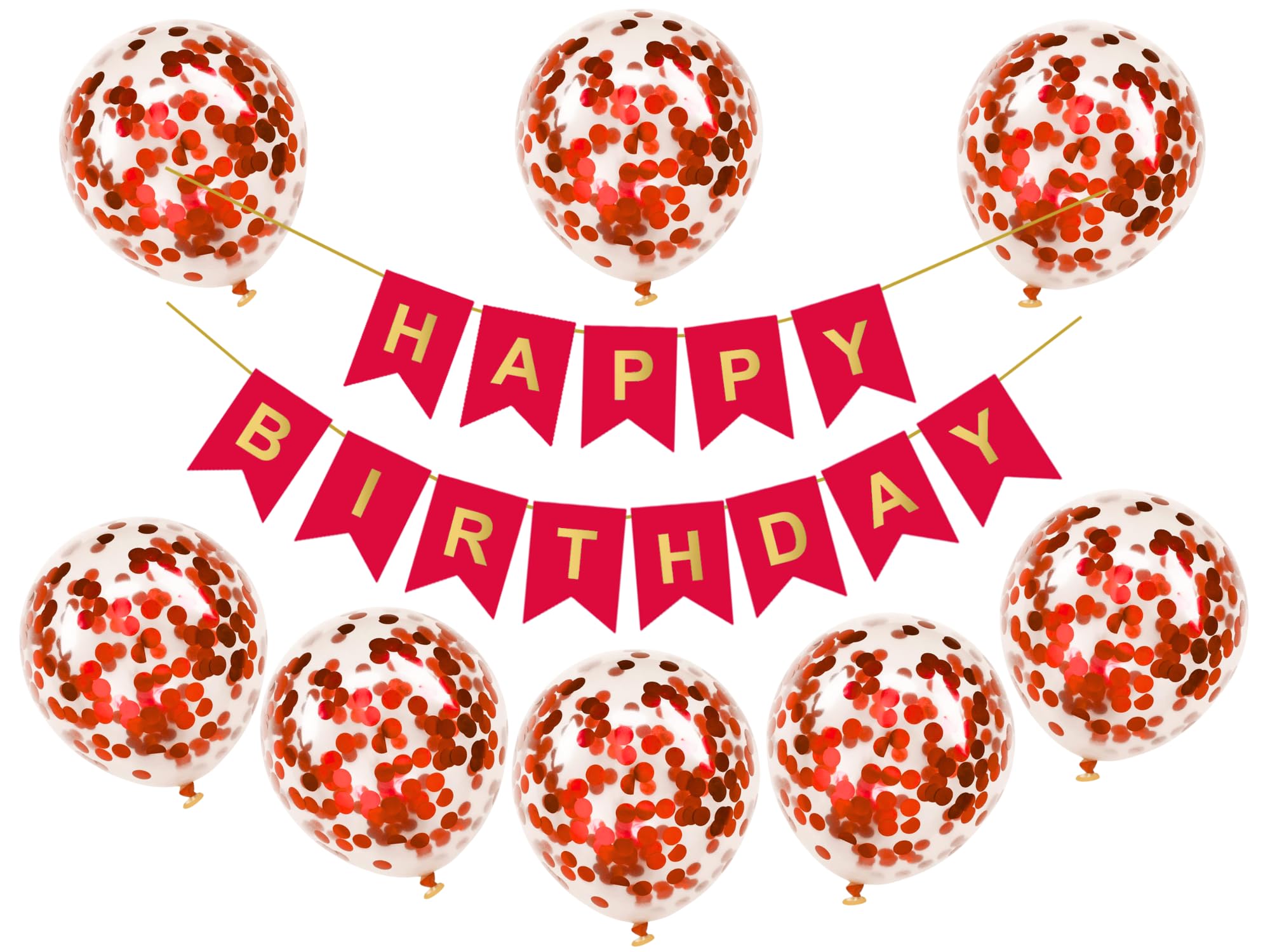 Flyloons Red Happy Birthday Banner with Confetti Balloons Decoration Kit for Boys Girls Kids Men| 8 Pcs Red Colour Confetti Meatallic Balloons| 13 Pcs Reusable Happy Birthday Paper Banner-picture-14