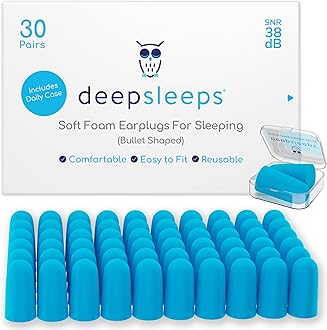 Deep Sleeps Foam Ear Plugs for Sleeping, 30 Pairs, 38dB Sleep Ear Plugs Noise Cancelling for Medium Sized Ears, Soft, Re-Usable, Premium Earplugs for Sleep, Travelling, Studying