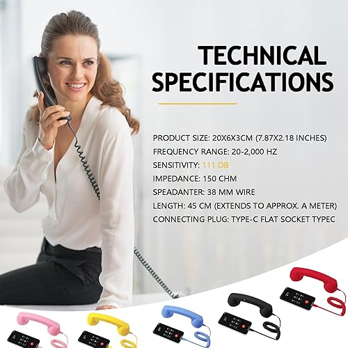 Miniatura 2 de Retro Phone Handset,2026New Type-C Handset for Cell Phone,Landline Handle Receiver Wired Handsets, for Cell Mobile Video Conferencing, Calls,
