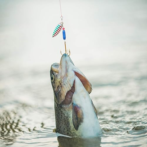 Miniatura 7 de Skylety 40 piezas de señuelo de pesca de metal duro colorido cebo giratorio con caja de aparejos cuchara de trucha señuelos de pesca para lubina,