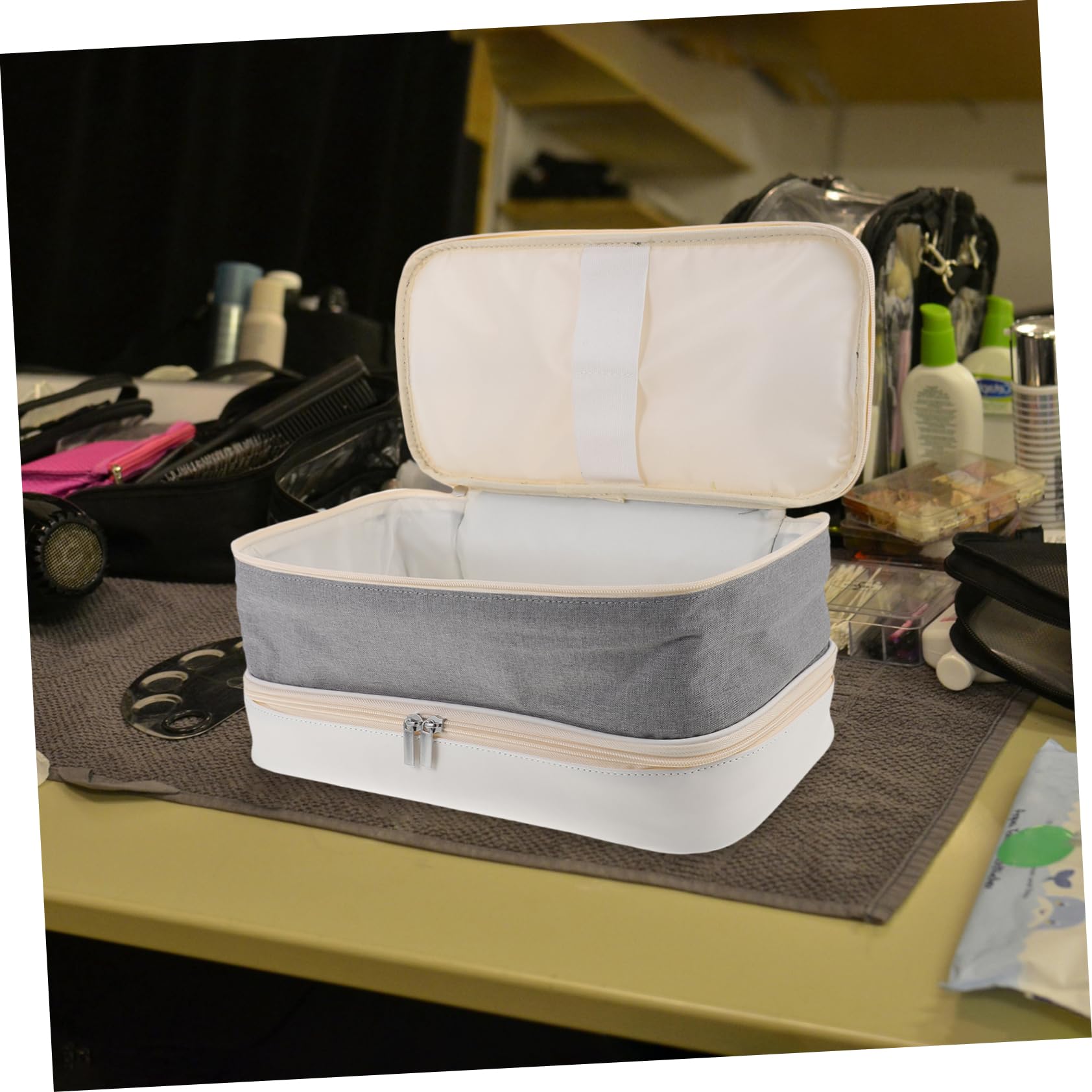 Estuche para Secador de Pelo de Viaje de Doble Capa, Nylon | Compartimentos Versátiles, Aleación de Aluminio y Pu, Blanco, Ligero Amplio Espacio