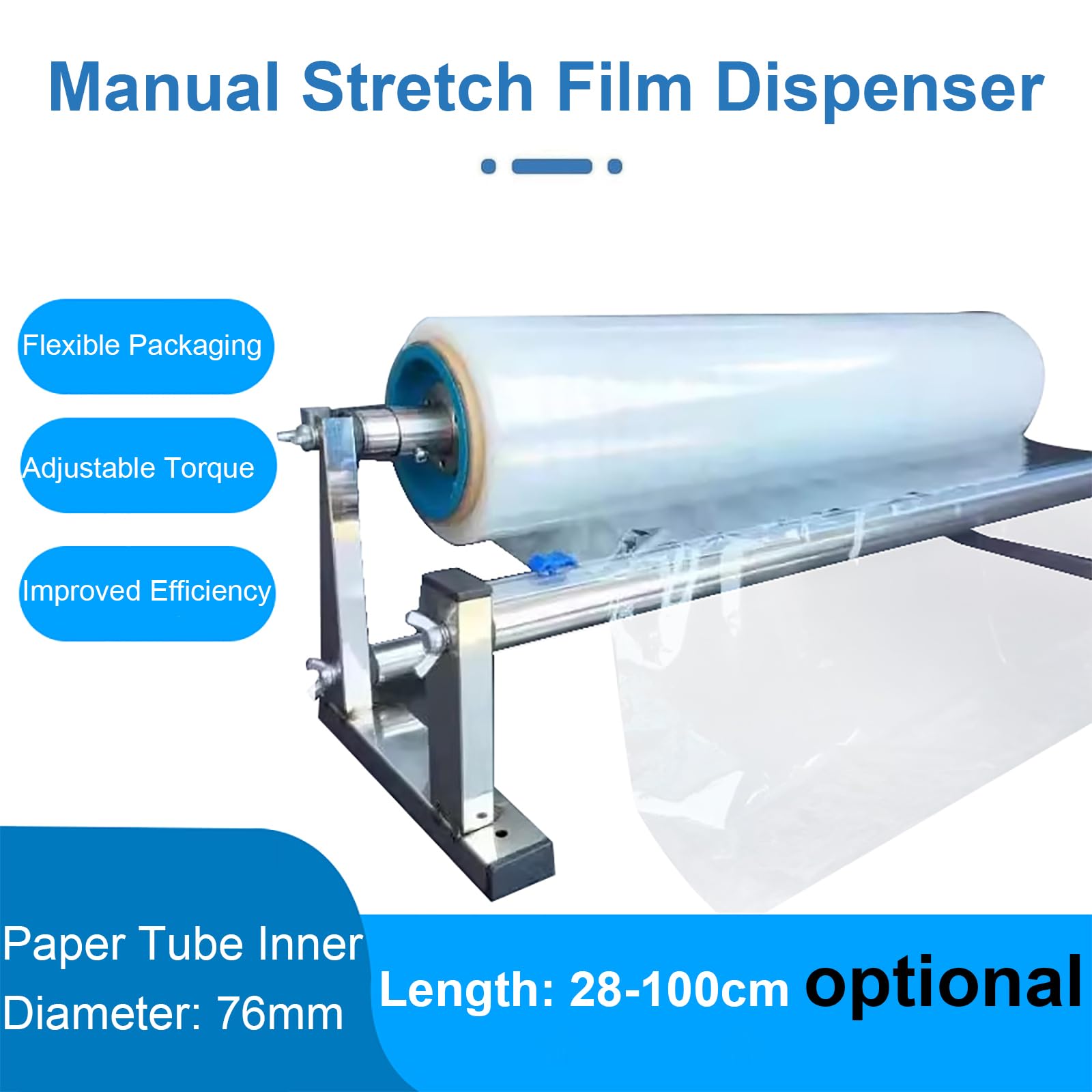 Manueller Stretchfolienspender mit Gleitschneider, passend für Papierröhren mit 76 mm Innendurchmesser, für effizientes Verpacken, Verpacken und Versand in Lagern und Einzelhandelsmärkten