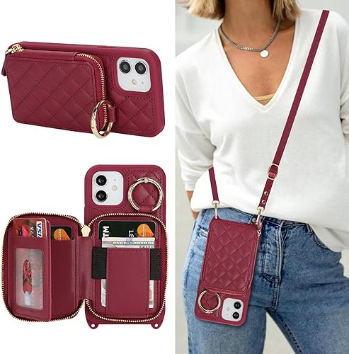 Miniatura 15 de Funda Cartera Bandolera para iPhone 11, Cuero PU Cremallera Bolso Cartera Funda Plegable con Tapa, Funda Folio con Soporte con Ranuras para Tarjetas