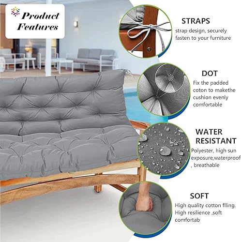 Miniatura 3 de bumuam Cojín de columpio para exteriores, cojín impermeable para columpio de porche, cojines de columpio de 2 a 3 plazas, repuesto para muebles de