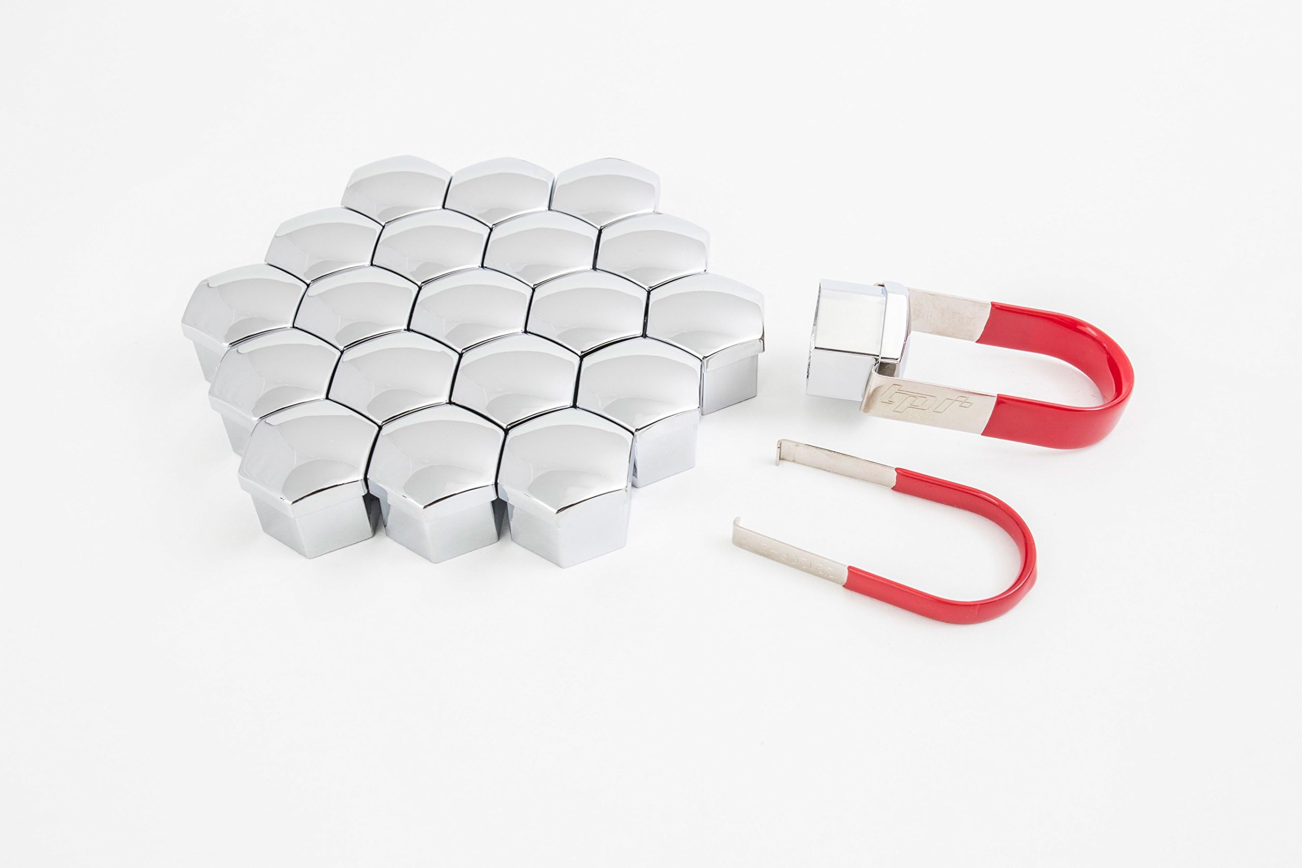 TPI (20pcs) 19mm Chrome Lug Nut Lug Bolt Cap Covers, C192418ABS/CR, Includes Extraction Puller Tool ~