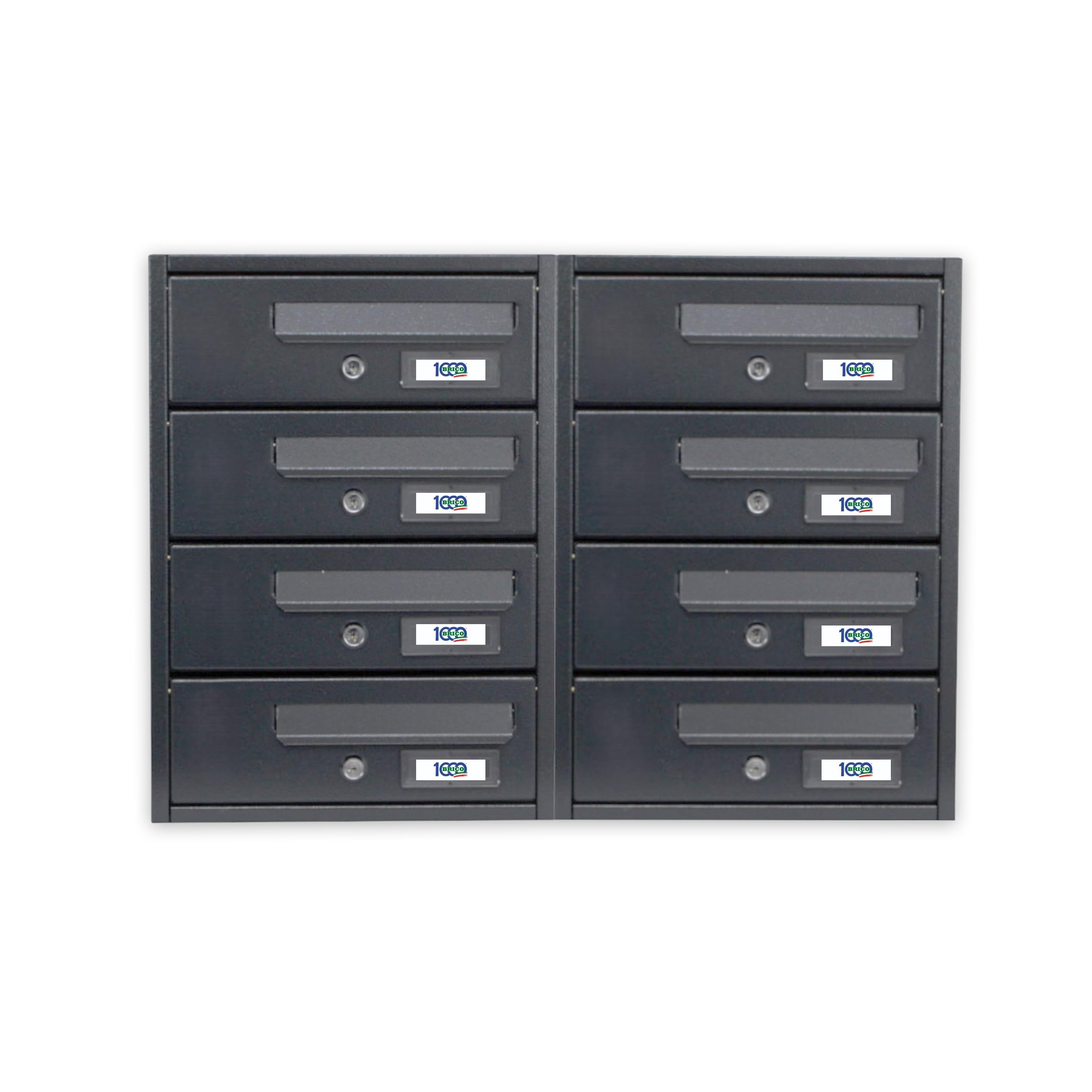 Buzón MILLE SRL Hugo, Caja de correos para edificio, 8 puertas, 60 x 17 x 42 cm, Gris Oscuro, Montaje en pared, Minimalist, Bloqueable