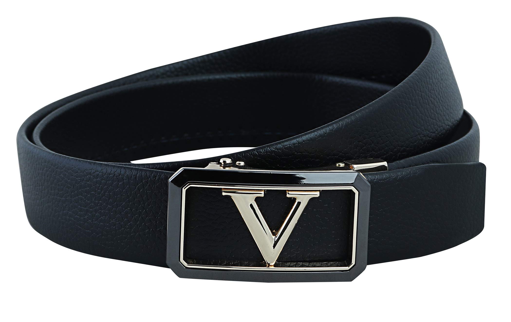 Men's Faux Leather Belt Automatic V Buckle ASG-18 (Black;Free Size)-image-16