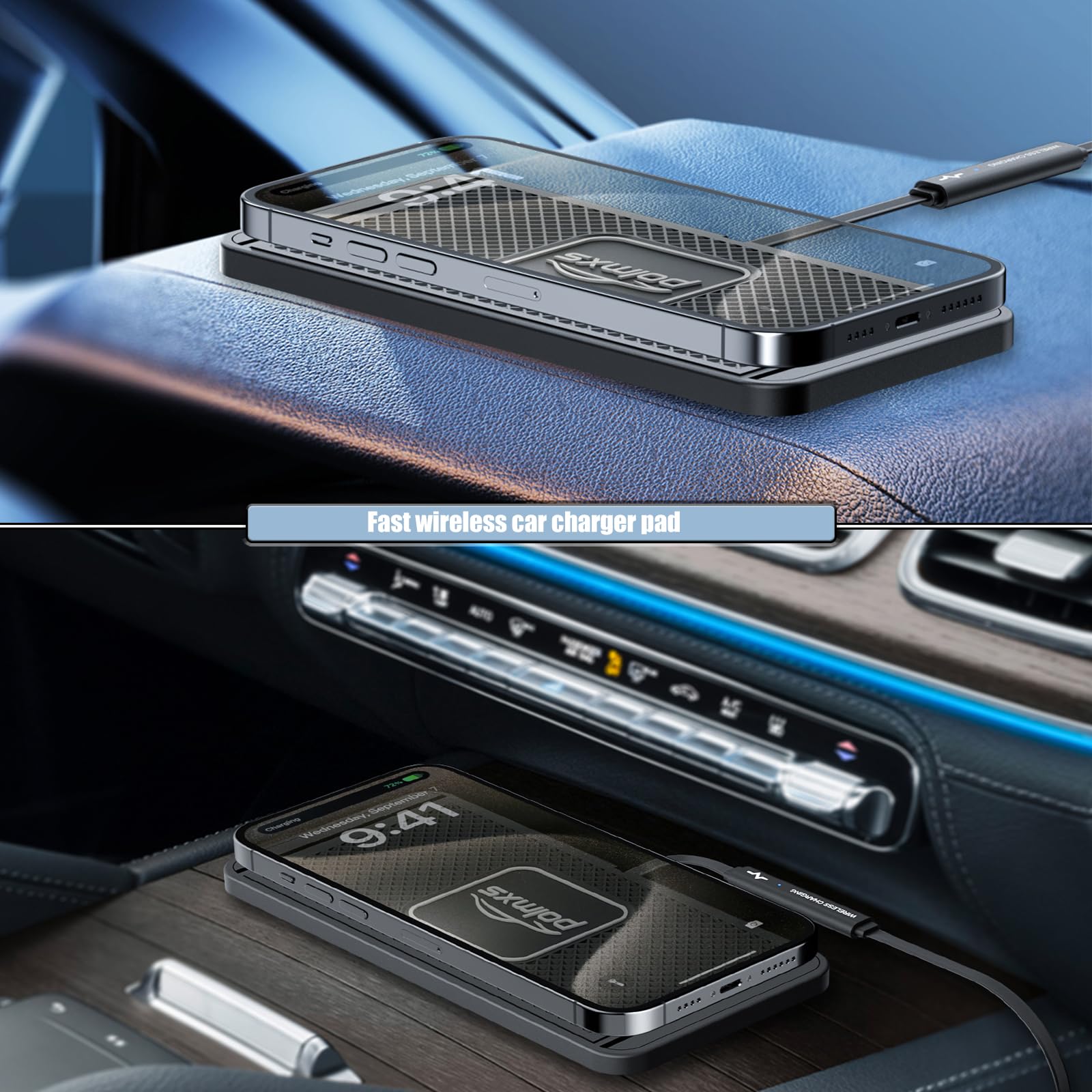 Caricabatteria wireless per telefono cellulare auto pad di ricarica rapida 15 W caricabatterie wireless tappetino di ricarica caricabatterie cordless Galaxy S21/S22 Note 10 Plus S9 S10 S8