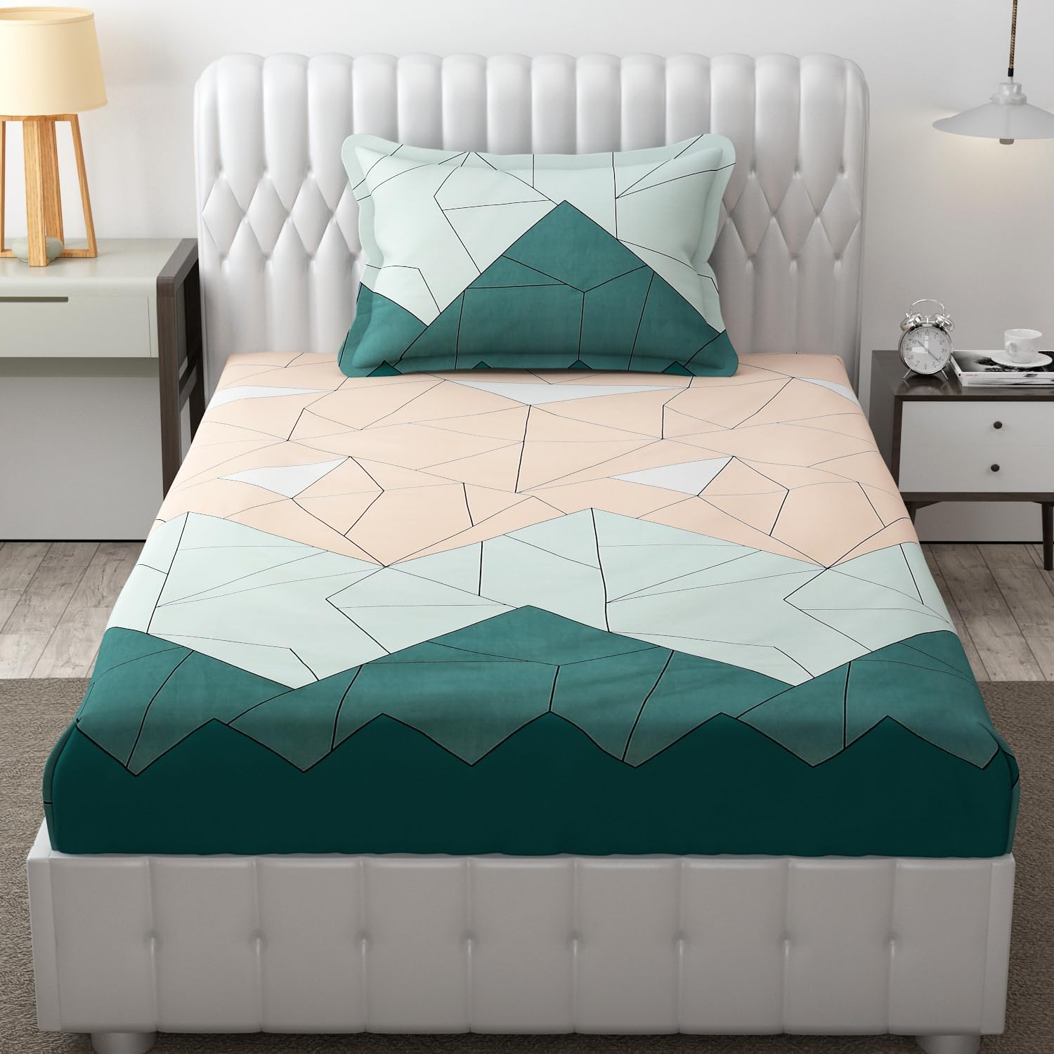 DECOMIZER Microfiber Soft Cotton Single Bed Bedsheet for Diwan Bed, Size 60 Inches X 90 Inches, 152 X 230 cm with 1 Large Size Pillow Covers Without Joint - Beige Green