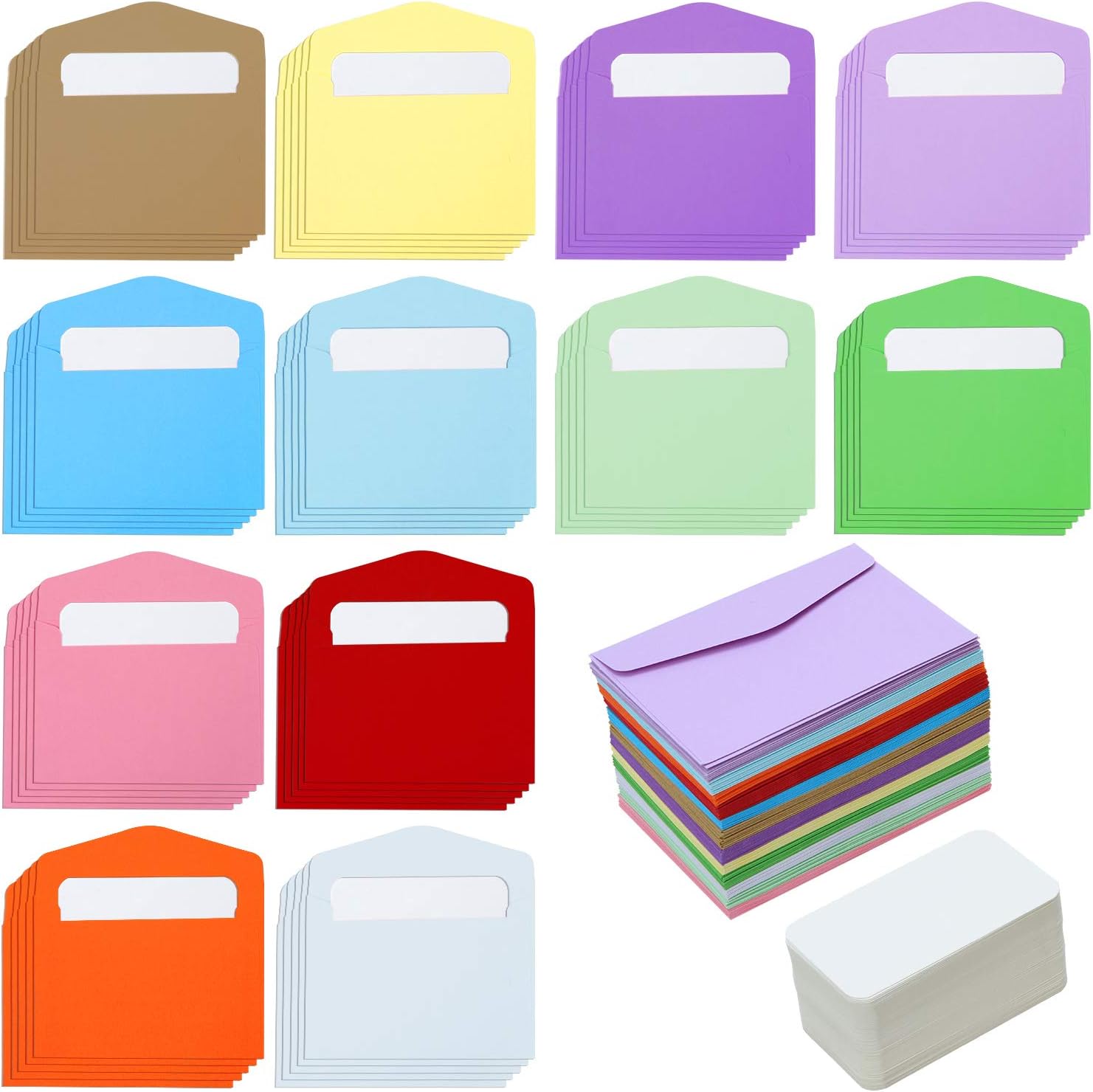 Geschenkkartenumschläge 100 Stück - Mini Umschläge 10,2x6,9cm In 10 Farben