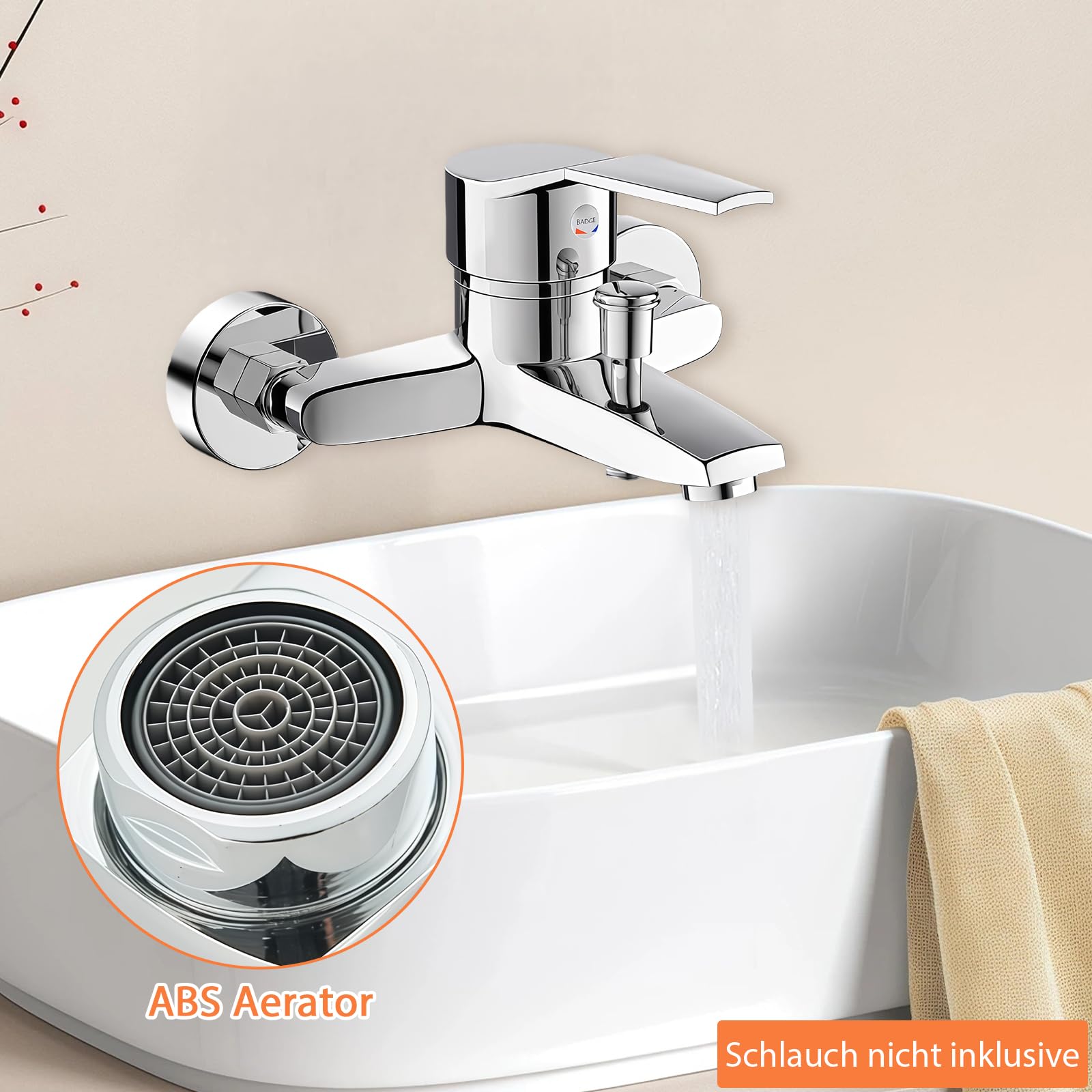 Grifo de Bañera y Ducha, Mezclador Ducha de Latón, Grifo Monomando de Bañera(Universal 1/2" Salida Inferior), monomando para montaje en pared cromo