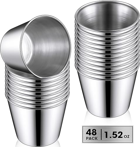 Miniatura 2 de Meanplan Paquete de 48 moldes de metal de acero inoxidable para condimentos de 1.5 onzas, condimentos redondos individuales, pequeños ramequines de