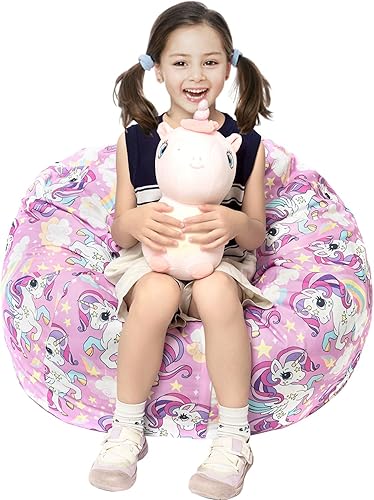 Funda para puf de almacenamiento de animales de peluche, para niños, mantas, toallas, puf (solo funda), sofá de lona con cremallera YKK, tamaño