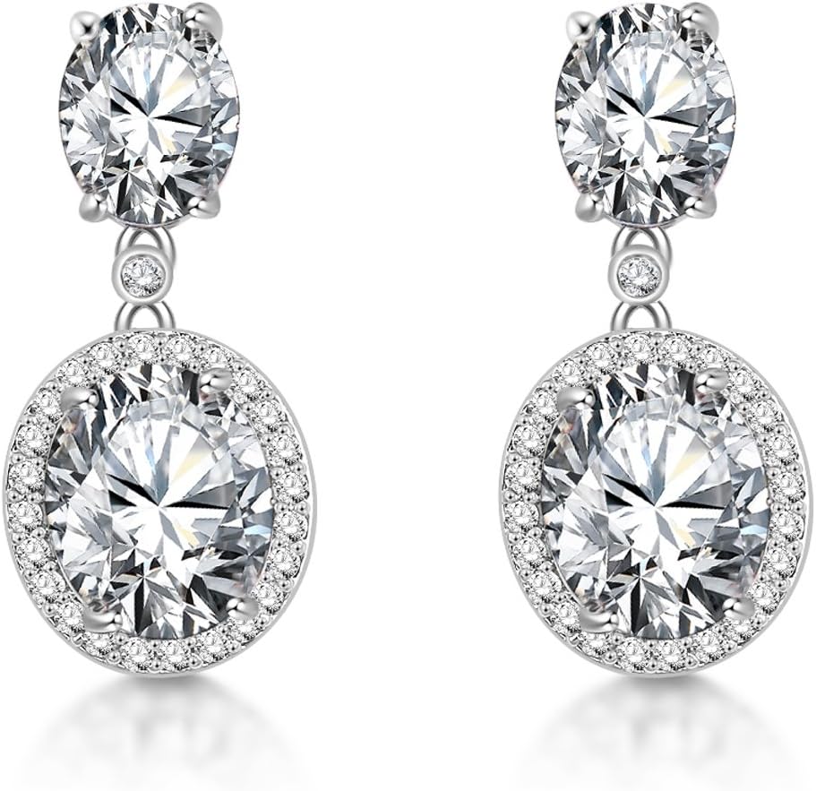 Women’s Cubic Zirconia Bridal Earrings – Wedding Earrings for Bride Bridesmaids Mother of Bride Oval Big Crystal Diamond Rhinestone Dangle Earrings for Party Prom