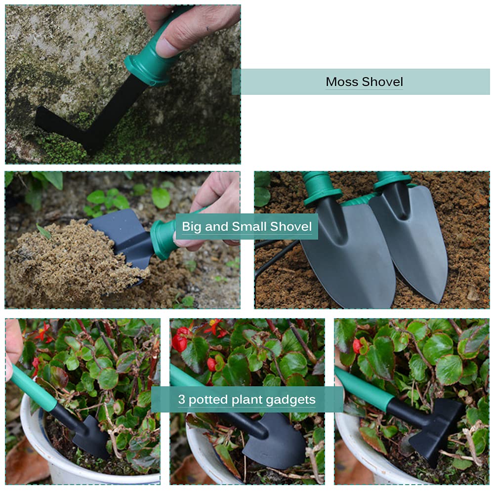 Set di attrezzi da giardino da 10 pezzi in acciaio inox con valigetta organizer, set da giardinaggio ad alte prestazioni con cesoie da giardino, rastrello, pala grande e piccola, spruzzatore, forbici