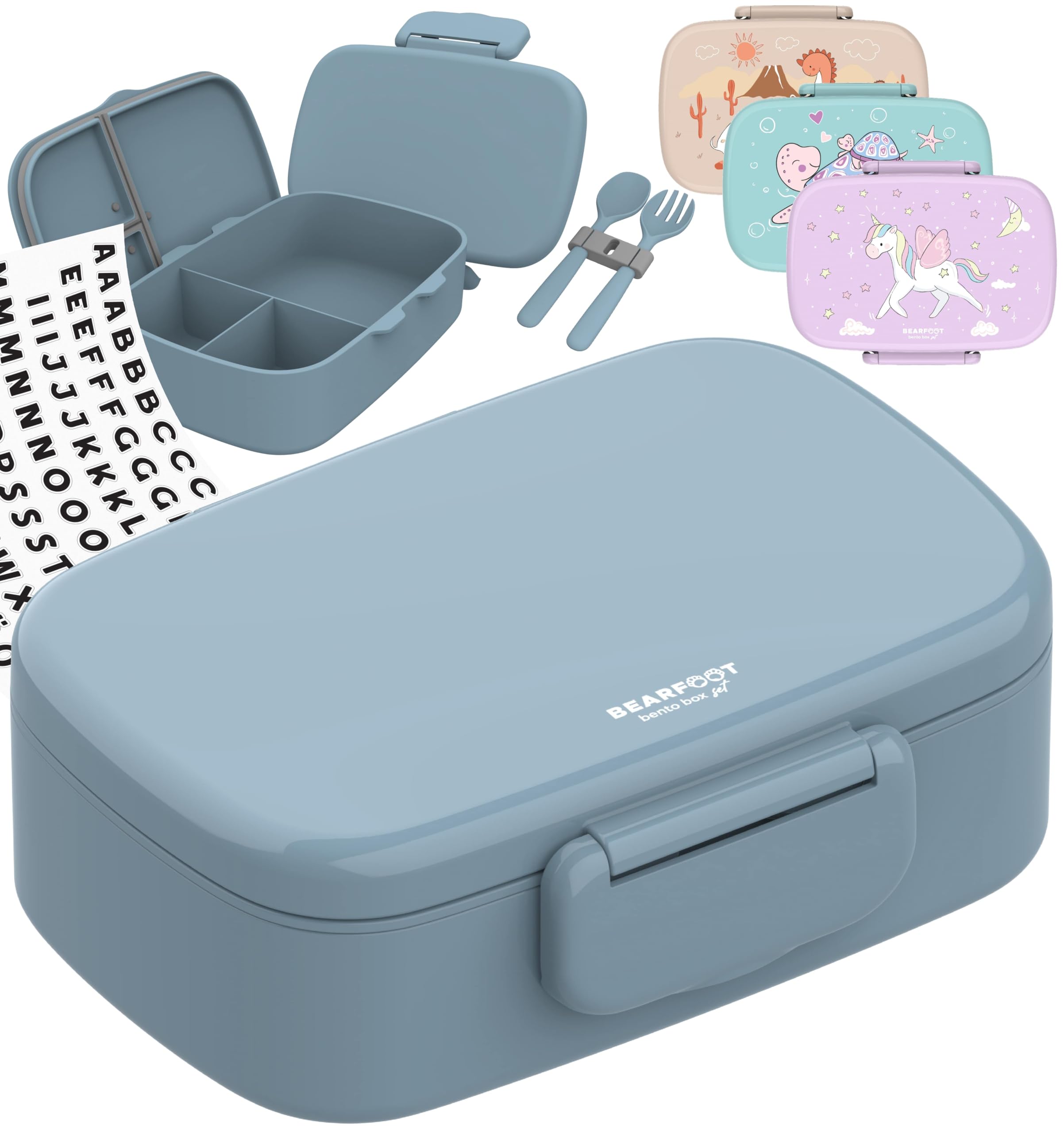 BEARFOOT Brotdose Kinder mit Fächern, BPA frei, Lunchbox, Bento box, Brotbox, Brotdose Mädchen & Jungen, Snackbox, 100% auslaufsicher, Vesperbox für Kindergarten, Schule (Blau)
