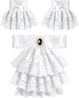 White Lace Ruffle Collar Cuffs, Retro Jabot Collar Costume Accessory Set | Victorian Ruffle Lace Collar Set, Flexible and Adjustable Size, Removable and Multi-Purpose Colonial Costume Accessories