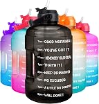QuiFit 1 Gallon Water Bottle - with Straw & Motivational Time Marker Leak-Proof BPA Free Reusable Gym Sports Outdoor Large(128OZ/73OZ) Capacity Water Jug